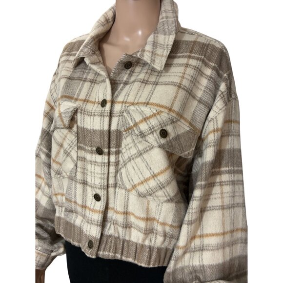 Ashley By 26 International Outwear Wool Blend Cream Cropped Flannel Jacket Size - Picture 2 of 4